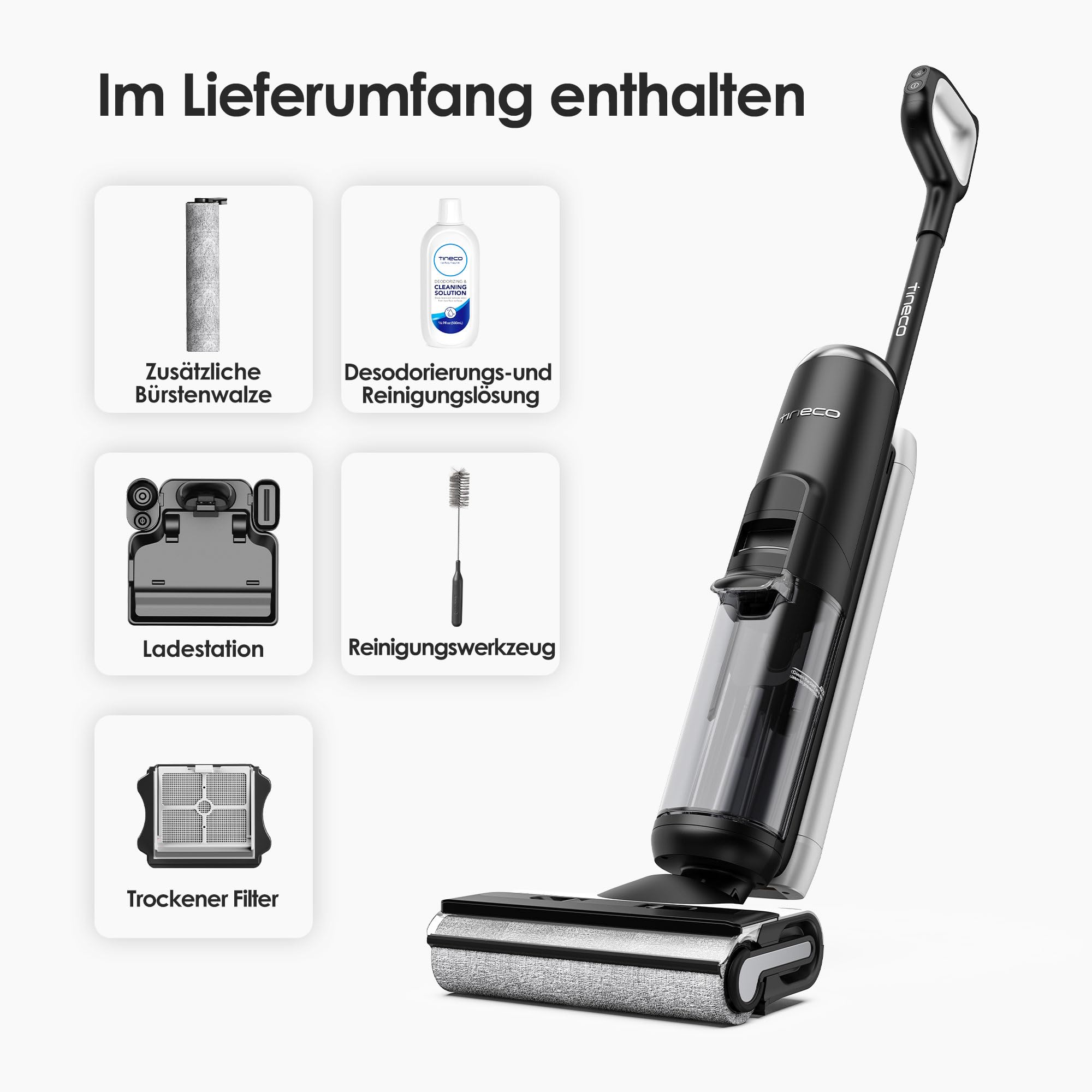 Tineco Floor ONE S6 Nass Trockensauger, Kabelloser Nass Trocken Staubsauger, Akku Saugwischer mit LED-Anzeige All-in-One Staubsauger mit Wischfunktion 35min Laufzeit für Hartböden