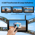 Magnetisch Solar Rückfahrkamera Kabellos mit 5" 1080P Monitor: 9600mAh Akku 1 Mins DIY Installation, IP69K Wasserdicht Rückfahrkameras für Auto, LKW, Van
