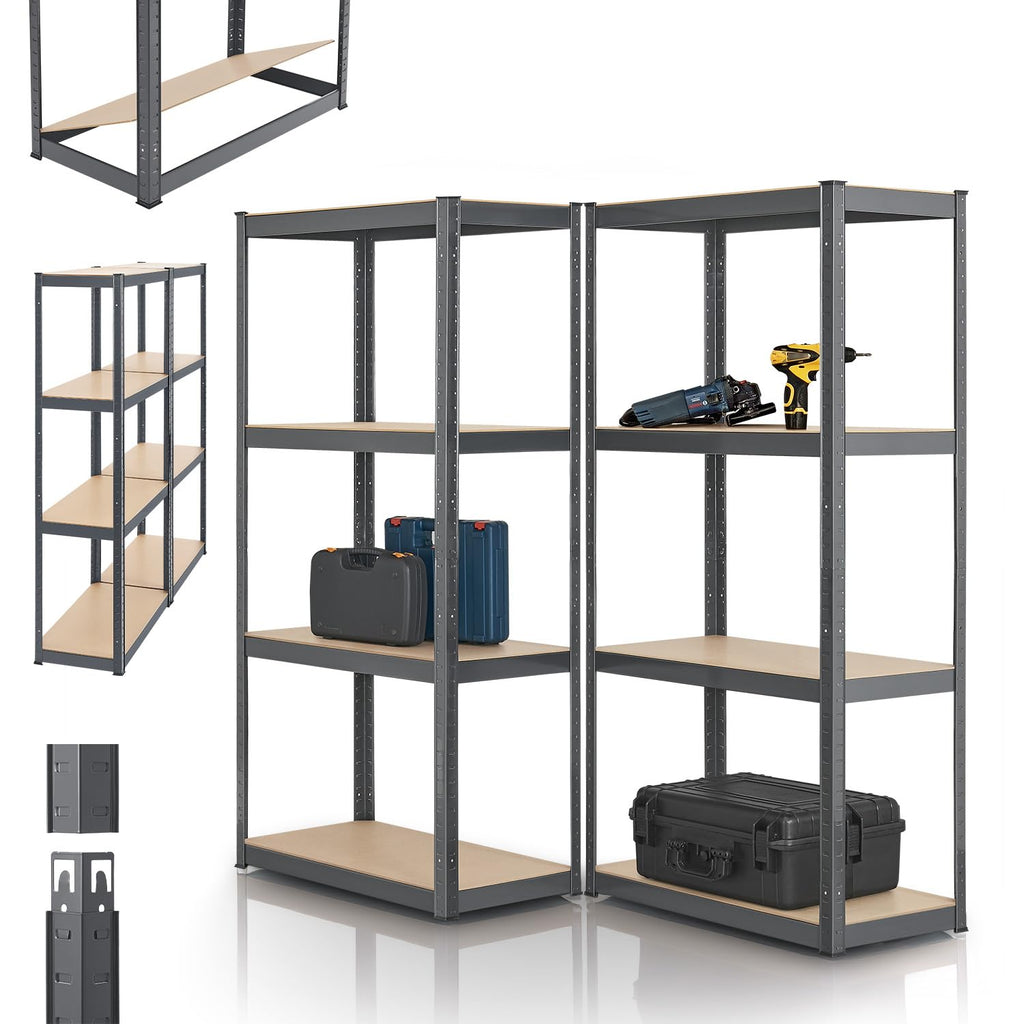 Juskys 2er-Set Lagerregal Easy 2X 160x80x40cm (HxBxT) - 640kg Traglast - 8 Böden - Metall Schwerlastregal Kellerregal Steckregal Regal Regalsystem Metallregal Grau
