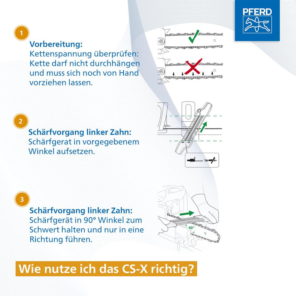 PFERD Tools Kettensägeschärfgerät Chain Sharp CS-X, Feilen-ø 4,8 mm, 11098048 - Sägezahn und Tiefenbegrenzer in einem Arbeitsgang bearbeiten