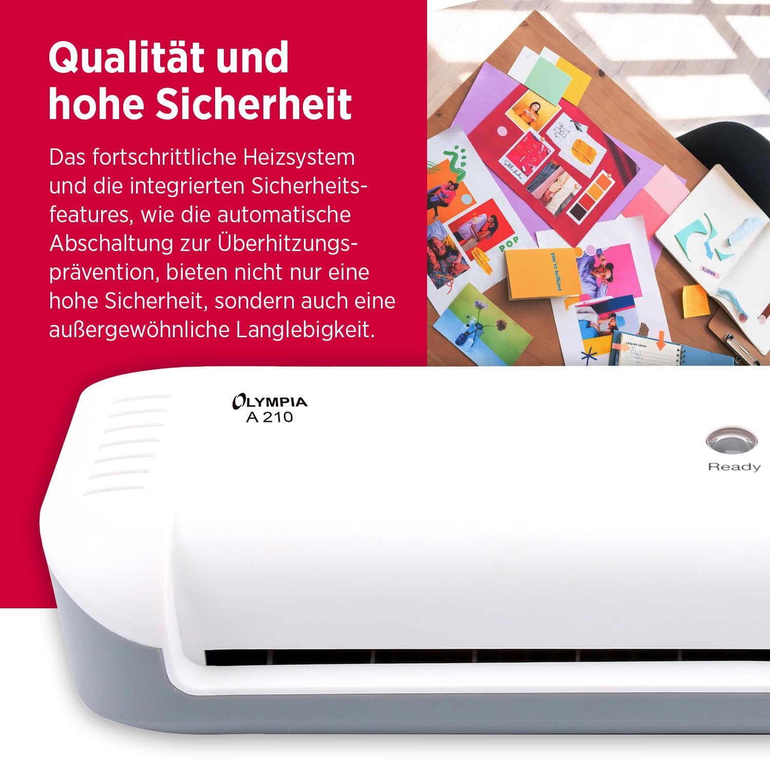 Olympia A210 4in1 Laminiergerät A4 | Laminierset A4 | Laminator | Schnelles Aufwärmen | Laminiermaschine, Papierschneider & Eckrunder | Ideal für Büro Schule & Heimgebrauch | Inkl. 15 Folien