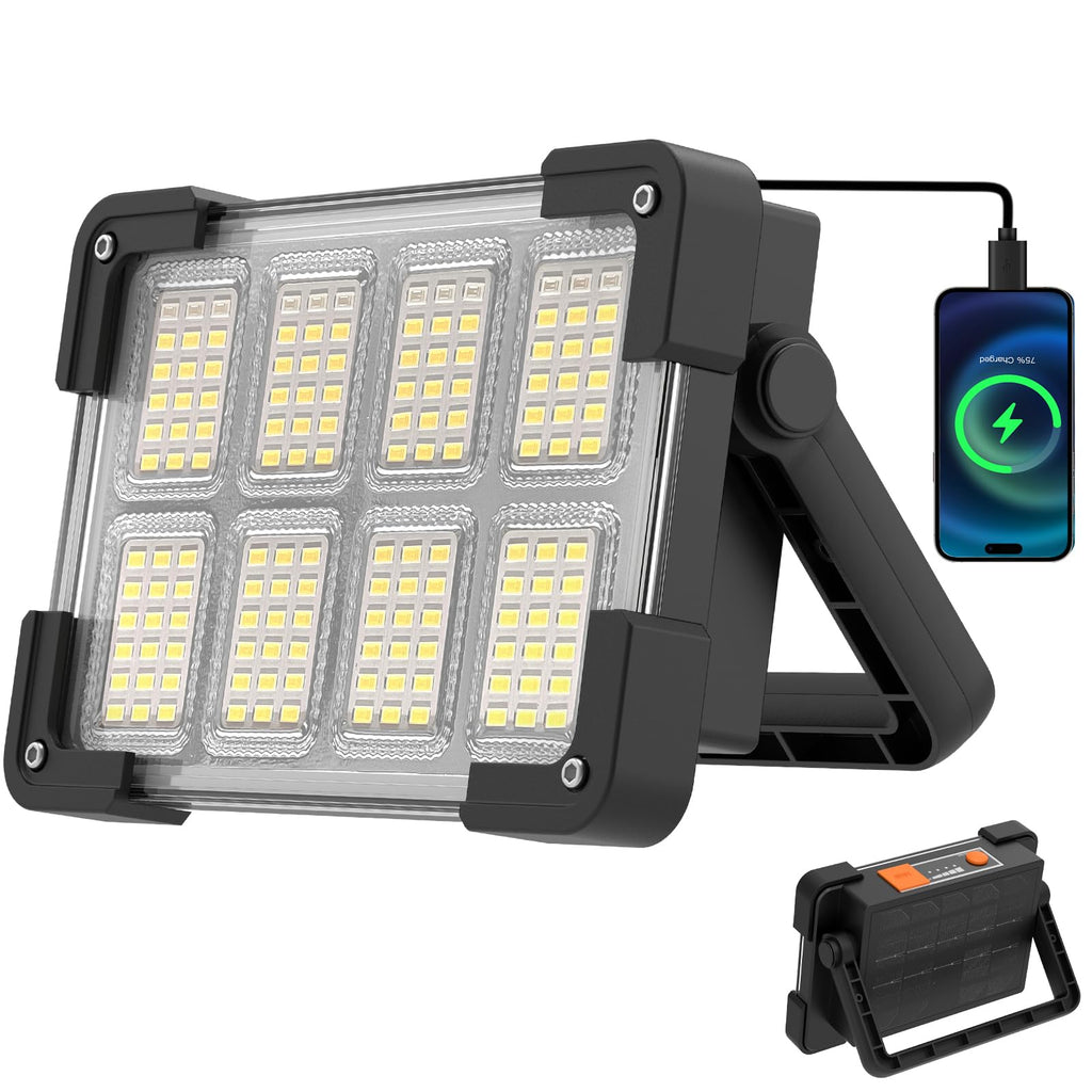 OHAYORI LED Baustrahler Akku, 4 Modi LED Strahler Akku, Campinglampe Aufladbar, Tragbare USB Wiederaufladbare PowerBank, Dimmbares Notlicht für Garten, Angeln, Camping, Wartung, Notfall