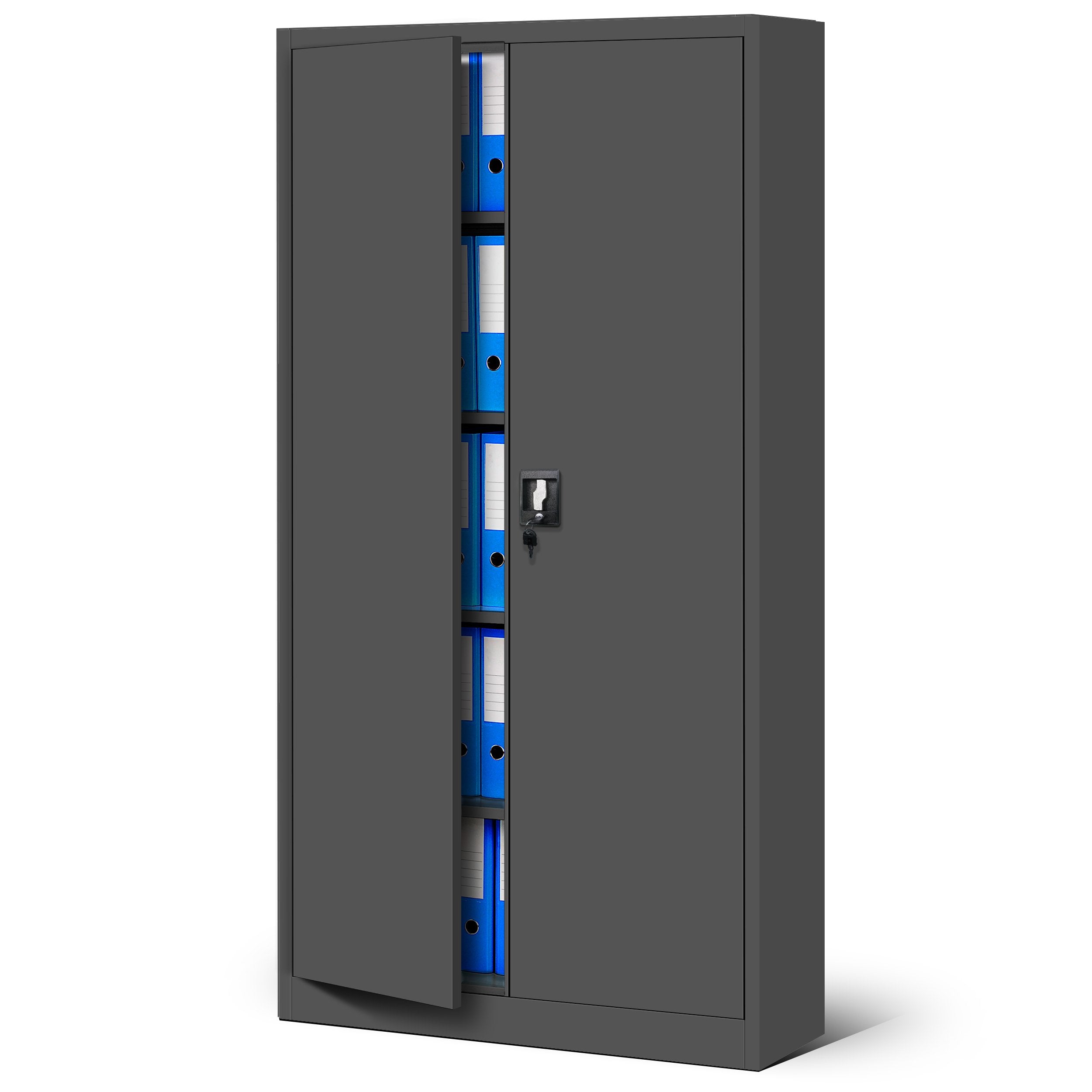 Jan Nowak Metallschrank Jan 185 x 90 x 40 cm - Metall Aktenschrank Abschließbar mit 2 Türen, Mehrzweckschrank mit 5 Ebenen, Büroschrank aus Stahlschrank mit Pulverbeschichtung - Anthrazit