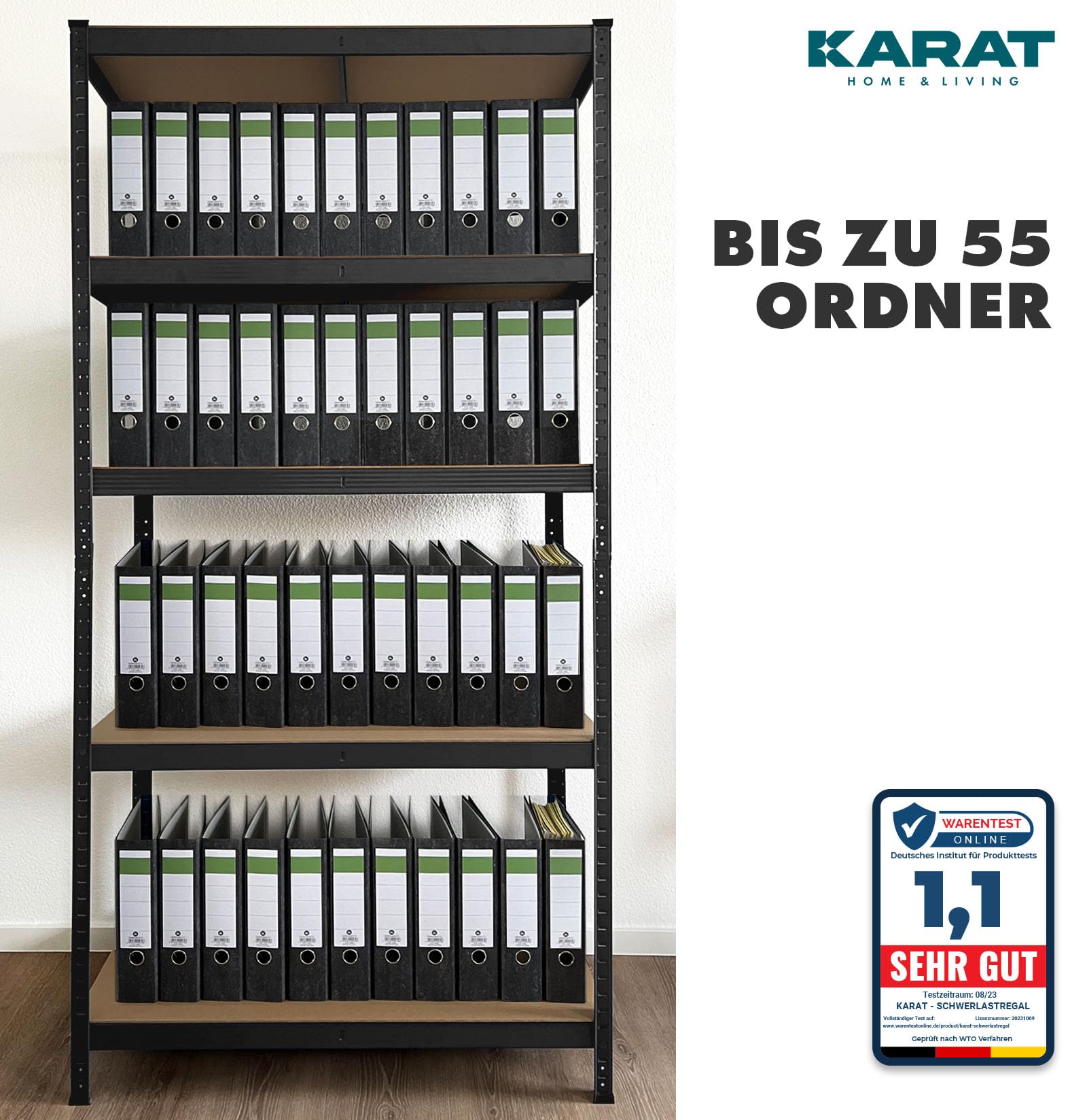 KARAT Schwerlastregal, 2er Set, 30 x 75 x 150 cm Steckregal, Kellerregal, Lagerregal - 5 verstellbare Böden (Schwarz)