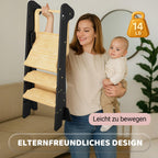 COSYLAND Lernturm ab 1 Jahr klappbar – iF Design Award Gewinner, höhenverstellbarer Lernturm mit Sicherheitsnetz, Montessori Learning Tower/Lernstuhl für Kinder, Foldi (Schwarz & Natur)