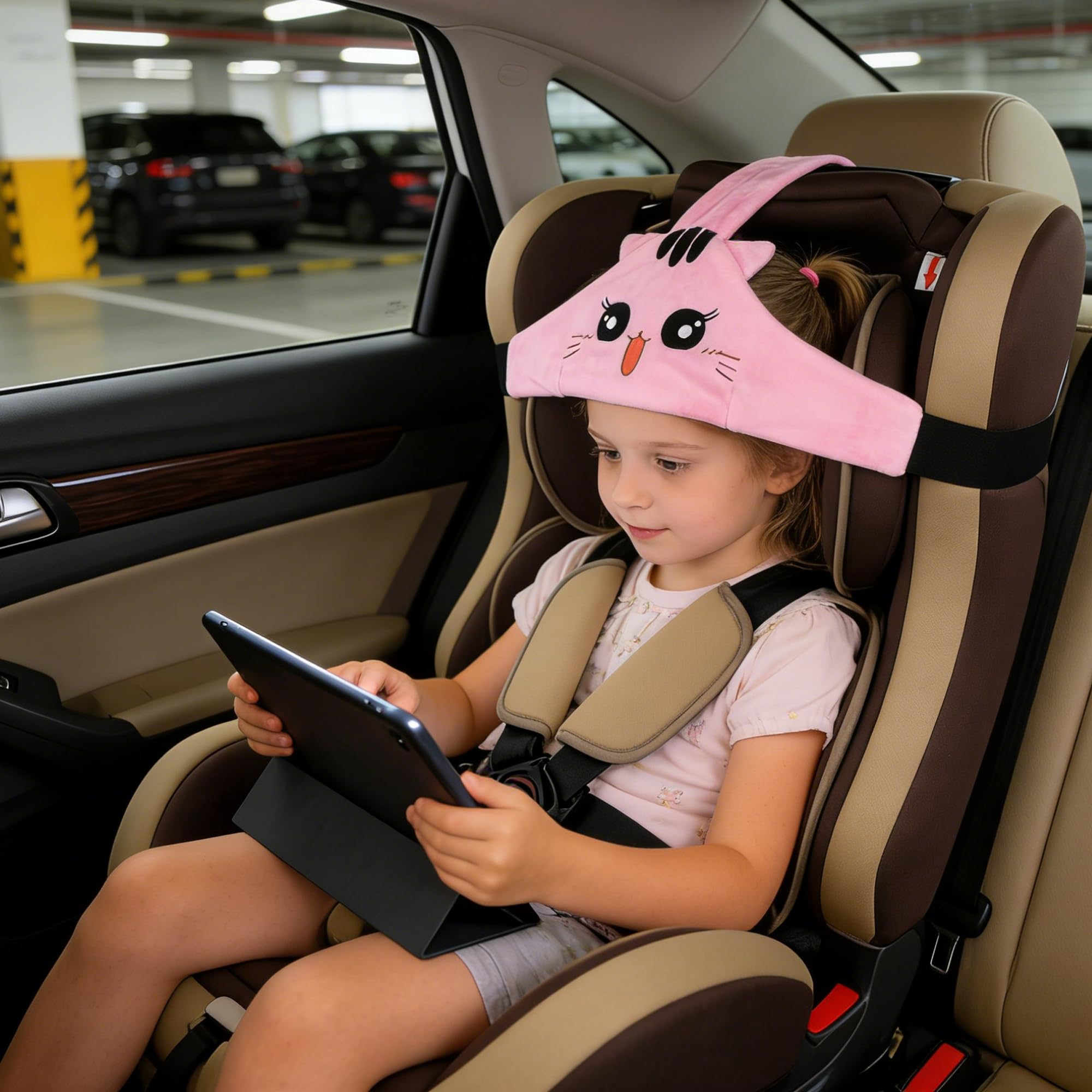 MINGZE Baby Autositz Kopfunterstützung, Auto Sicherer und gemütlicher Schlafpositionierer, Einstellbar Sicherheitssitz Befestigungsgurt, Protektor Kopfstütze Nackenstütze für Kinder Baby (Blau)