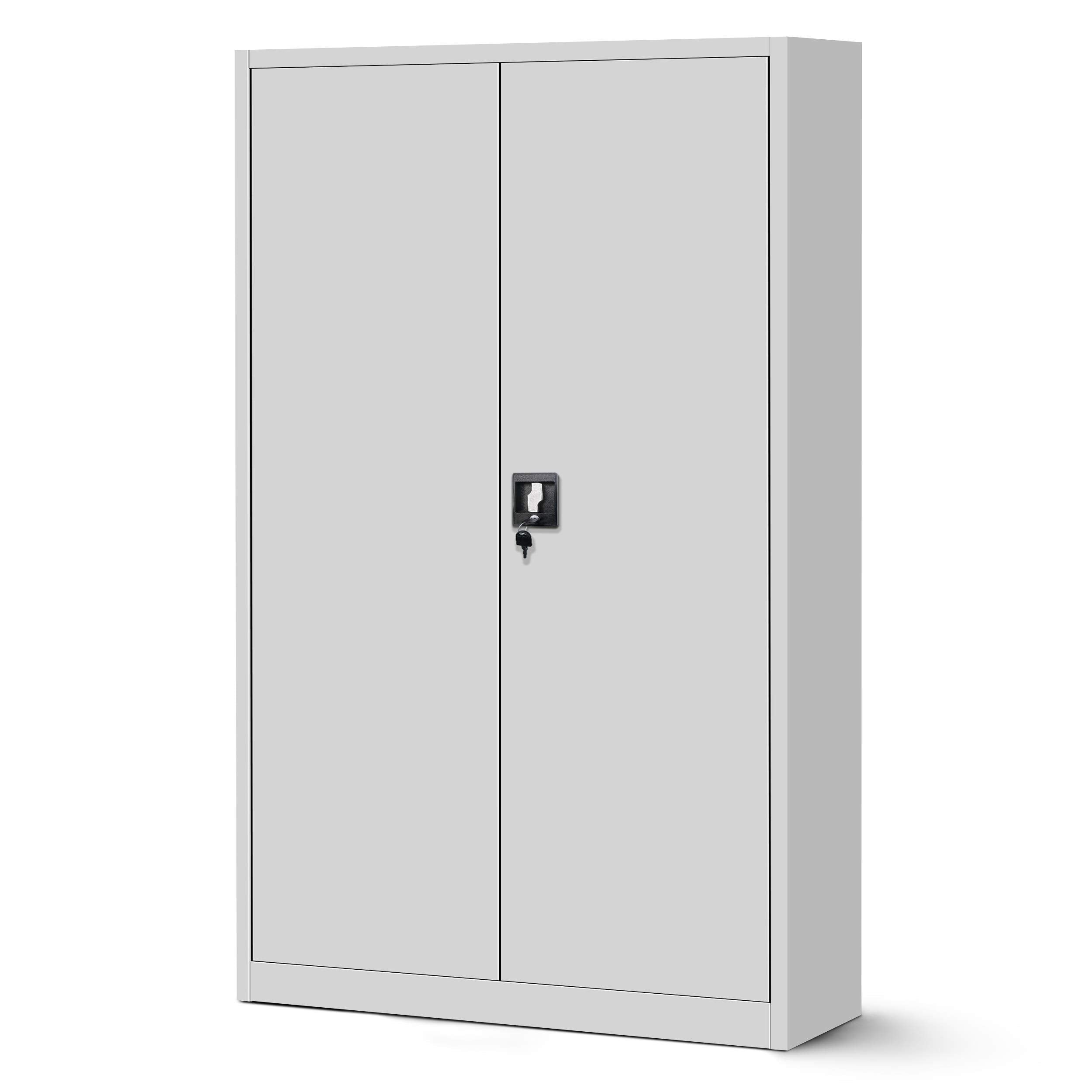 Jan Nowak 2er Set Aktenschrank XXL C001II Büroschrank Metallschrank Flügeltüren Stahlblech Pulverbeschichtung 185 cm x 115 cm x 40 cm (grau/grau)
