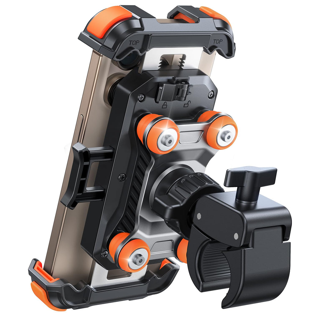 JOYROOM Handyhalterung Motorrad [Doppelt Vibrationsgedämpft] Handyhalter Fahrrad [Mit einem klick öffnen] Handy Halterung 360° Drehbar Lenker Halter für iPhone 16/15/14/13 Samsung S24/S23 Orange