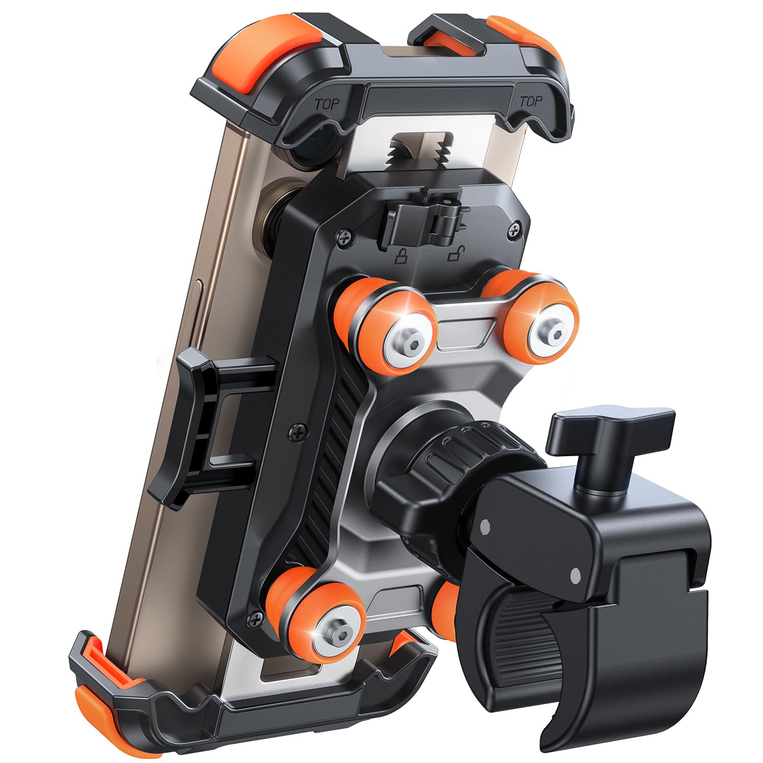 JOYROOM Handyhalterung Motorrad [Doppelt Vibrationsgedämpft] Handyhalter Fahrrad [Mit einem klick öffnen] Handy Halterung 360° Drehbar Lenker Halter für iPhone 16/15/14/13 Samsung S24/S23 Orange
