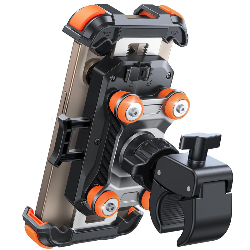 JOYROOM Handyhalterung Motorrad [Doppelt Vibrationsgedämpft] Handyhalter Fahrrad [Mit einem klick öffnen] Handy Halterung 360° Drehbar Lenker Halter für iPhone 16/15/14/13 Samsung S24/S23 Orange