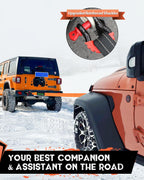 MAIKEHIGH Abschleppseil 15 Tonnen (33,700 Lbs), 6M x 7,6cm Abschleppgurt mit 2 Verbesserten Schäkeln Haken, 2 Handschuhen für Auto, LKW, SUV, Offroad (Orange)