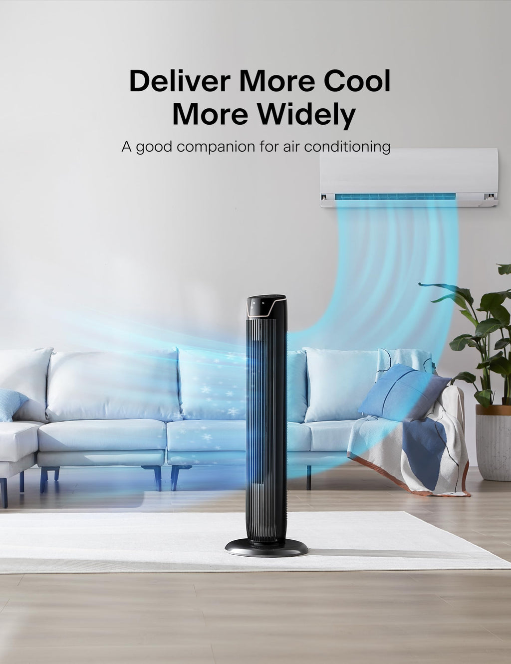 PELONIS Turmventilator mit Fernbedienung - 5 Geschwindigkeitsstufen & 4 Modi (AI/Nacht/Naturwind) 9H Timer, LED-Display mit Speicherfunktion - Energiesparender Ventilator für Büro Schlafzimmer