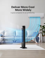 PELONIS Turmventilator mit Fernbedienung - 5 Geschwindigkeitsstufen & 4 Modi (AI/Nacht/Naturwind) 9H Timer, LED-Display mit Speicherfunktion - Energiesparender Ventilator für Büro Schlafzimmer