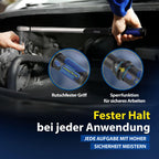 Goodyear Premium Drehmomentschlüssel, Einstellbar von 42 bis 210 Nm, Antrieb 1/2" Vierkant, inkl. Verlängerung und Stecknüsse 17 mm und 19 mm, Blau, Schwarz, Silber