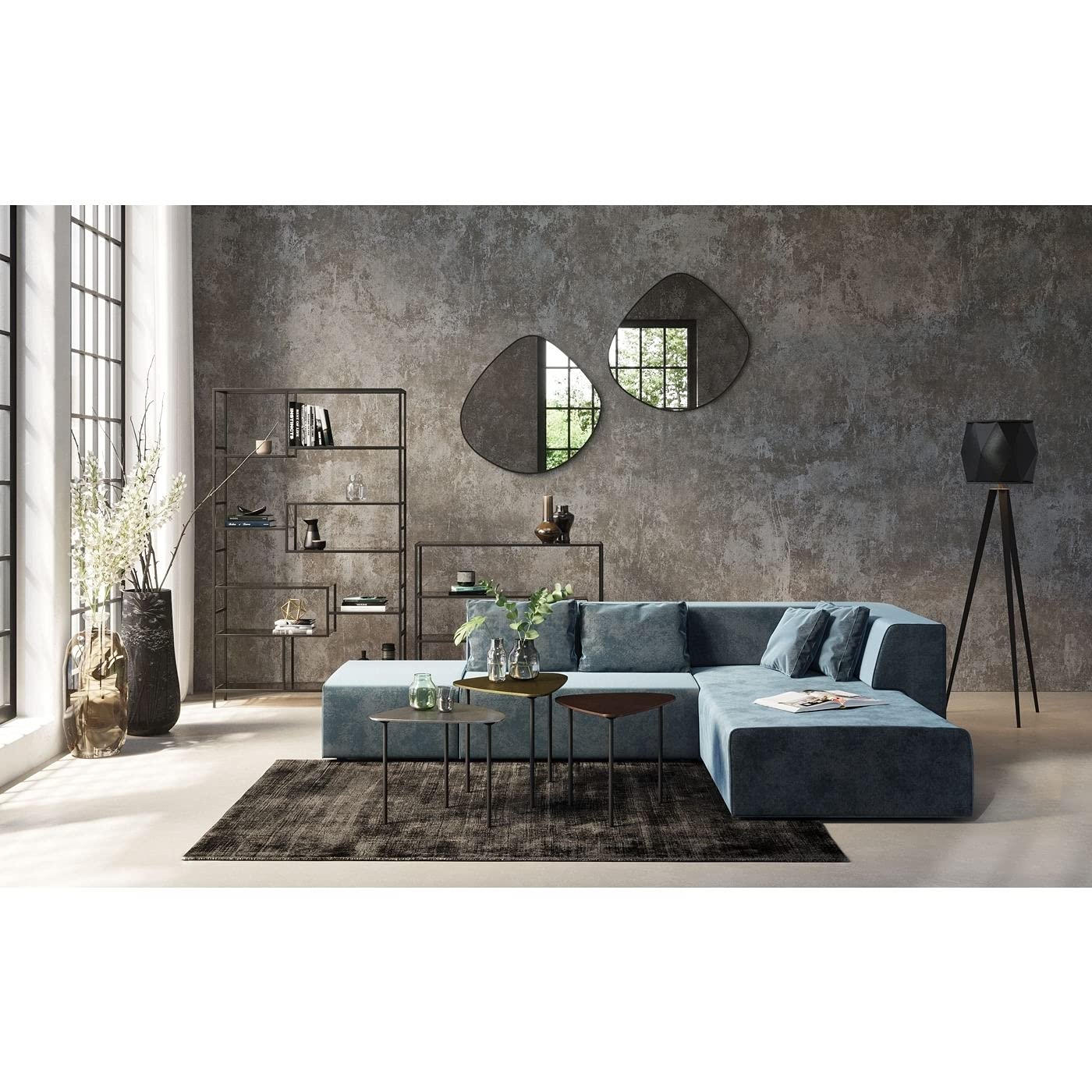 Kare Design Regal Loft, Schwarz, Stahl, Glas Fachböden, mit 5 Fachböden, schmal, freistehend, Wohnzimmer, Schlafzimmer, Flur, 100x115x30 cm (H/B/T)