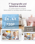 Comfyer Split-Screen Babyphone mit 2 Kameras, 7" HD 720P Video Babyphone ohne WLAN mit Halterung, IR-Nachtsicht Vox-Modus 2-Wege-Audio 6000mAh 300M Reichweite Videoüberwachungsgeräte