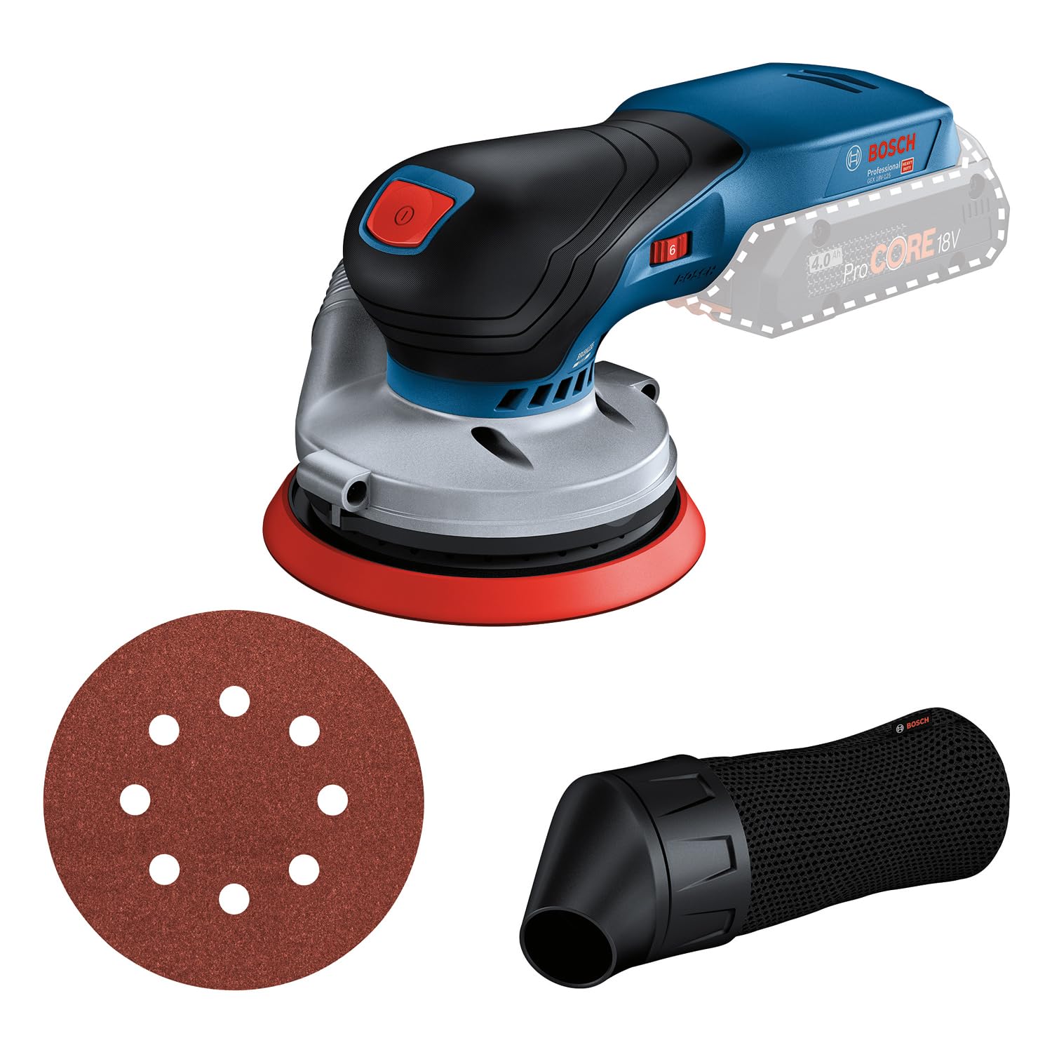Bosch Professional 18V System Akku Exzenterschleifer GEX 18V-125 (inkl. Schleifteller (125mm), 1x Schleifpapier, Staubbeutel, ohne Akku/Ladegerät)