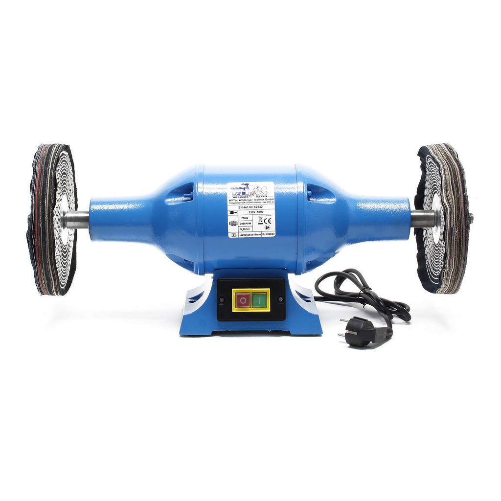 Wiltec Poliermaschine 750W mit 2 Polierscheiben Ø 200mm, 2950 U/min, Doppelschleifer mit robustem Gehäuse aus Guss und Standfuß