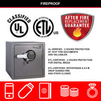 Master Lock Tresor Feuerfest und Wasserdicht mit Zahlencode und Schlüssel, Dreifacher Schutz - Flug, Feuer und Flut, elektronische Kombination und Schlüssel, 33.6L, 45.3 x 41.5 x 49.1 cm