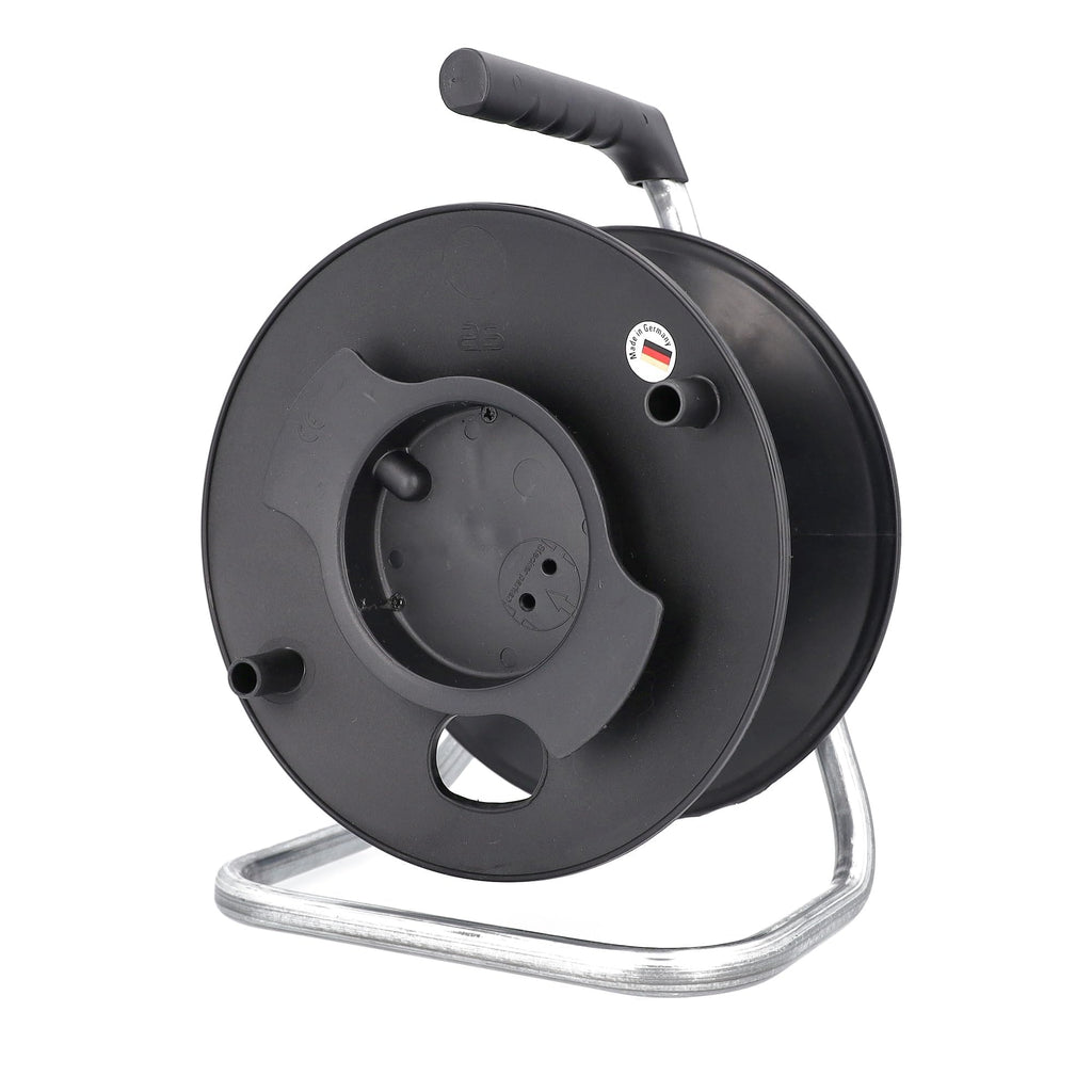 as - Schwabe Universal-Roller Leertrommel Ø285 mm mit Kabelhaspel, Feststellbremse, Fußgestell und ergonomischen Haltegriff, für diverse Kabellängen, 12121