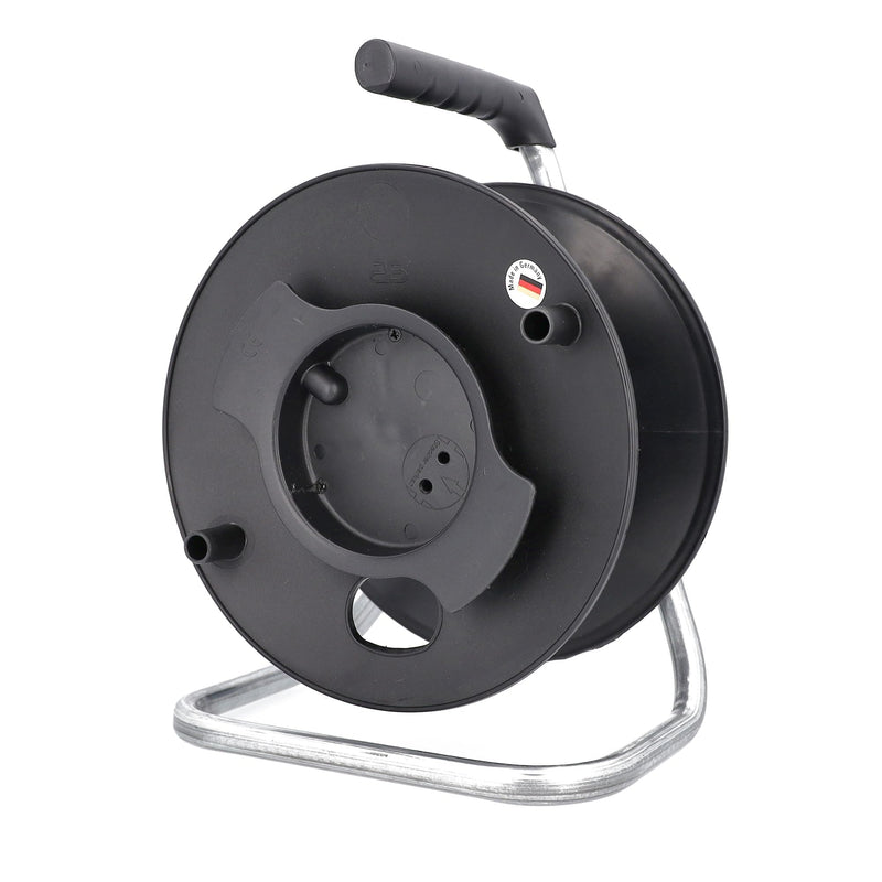 as - Schwabe Universal-Roller Leertrommel Ø285 mm mit Kabelhaspel, Feststellbremse, Fußgestell und ergonomischen Haltegriff, für diverse Kabellängen, 12121