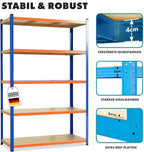 KARAT schwerlastregal - Steckregal, Kellerregal, Lagerregal, Werkbank - Traglast bis 1250 kg - Schnelle Montage & Standsicher (Blau-Orange, 180 x 120 x 45 cm)