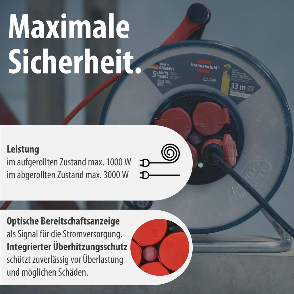 Brennenstuhl Professional SteelCore Kabeltrommel SC 3210 IP44 (33m H07BQ-F 3G2,5 Kabel, Trommelkörper aus Stahlblech, Baustelleneinsatz und ständiger Einsatz im Freien, Made in Germany)