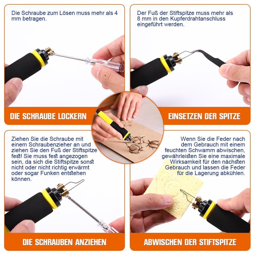 100W 165 teilig Brandmalstation, Brandmalerei und Lötkolben Satz, 5X Lötspitzen & 2X Stift, Holzbrenner Brennkolben Brandmalgeräte, Lötstation Lötset für Holz, Leder und Kork, Temperatur max. 750°C