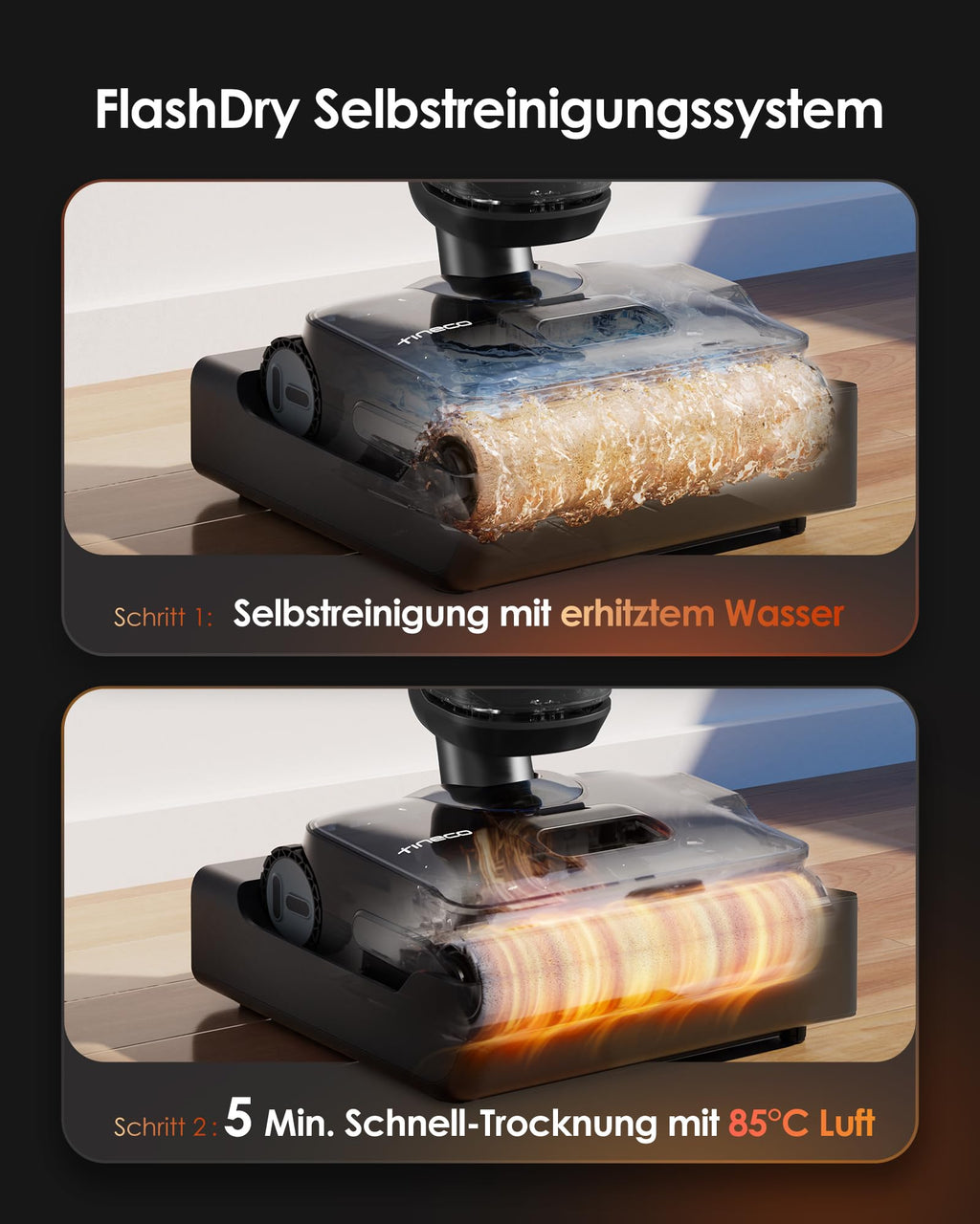 Tineco FLOOR ONE S7 Stretch Steam Nass Trockensauger 160 °C HyperSteam Dampfreiniger, 80 Min Laufzeit, DualBlock Anti-Tangle, FlashDry Selbstreinigung, Dreiseitige Kantenreinigung, hartnäckige Flecken