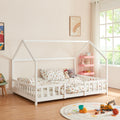 [en.casa] Kinderbett Sisimiut Hausbett Montessori 140 x 200 cm mit Rausfallschutz Holzbett für Kinder Bodenbett Lattenrost Kiefernholz Weiß matt
