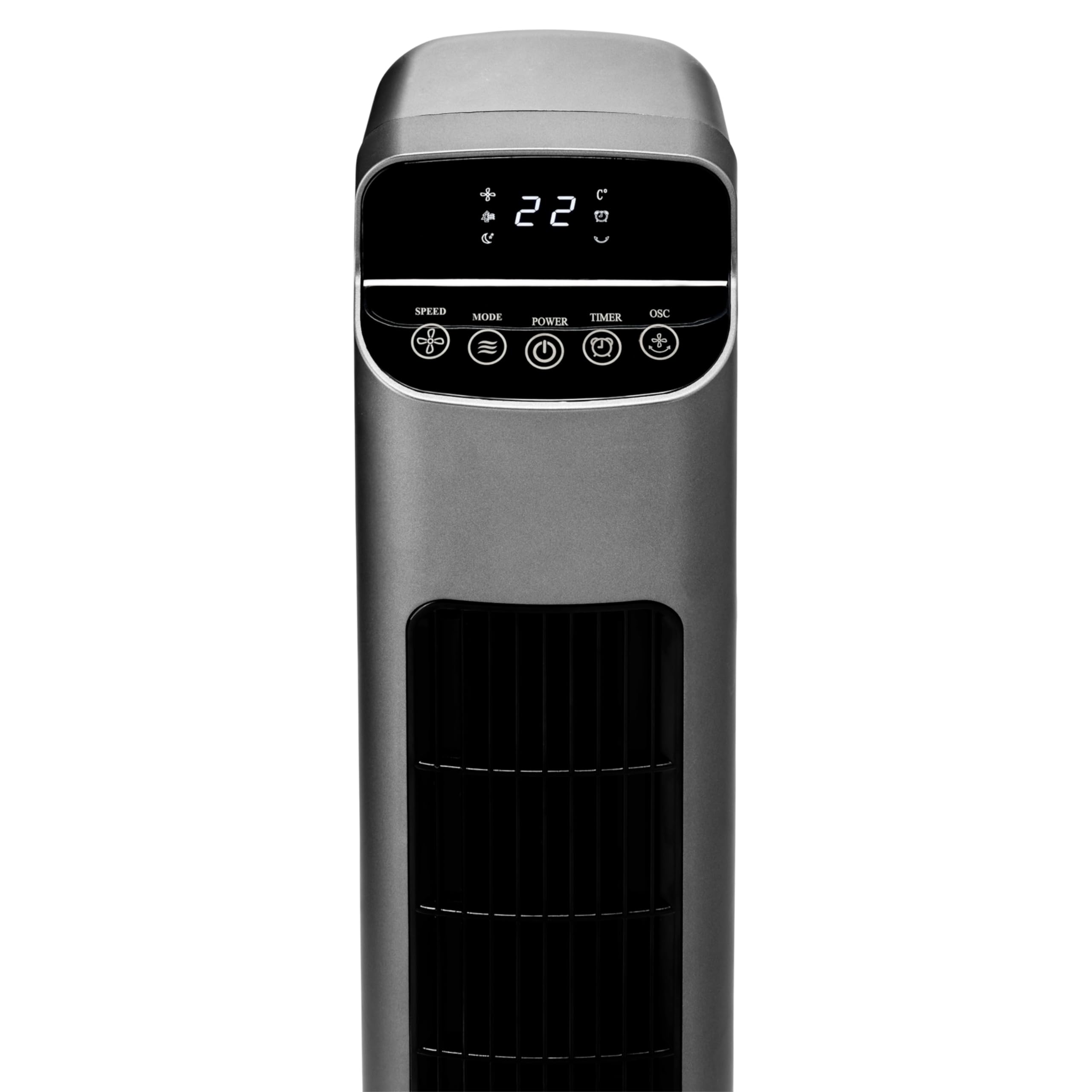 MEDION P15 TF Turmventilator mit Fernbedienung (5 Geschwindigkeitsstufen, leiser Schlafmodus, 45 Watt Leistung, Automatische 80° horizontale Oszillation, LED Display, MD10809) Anthrazit