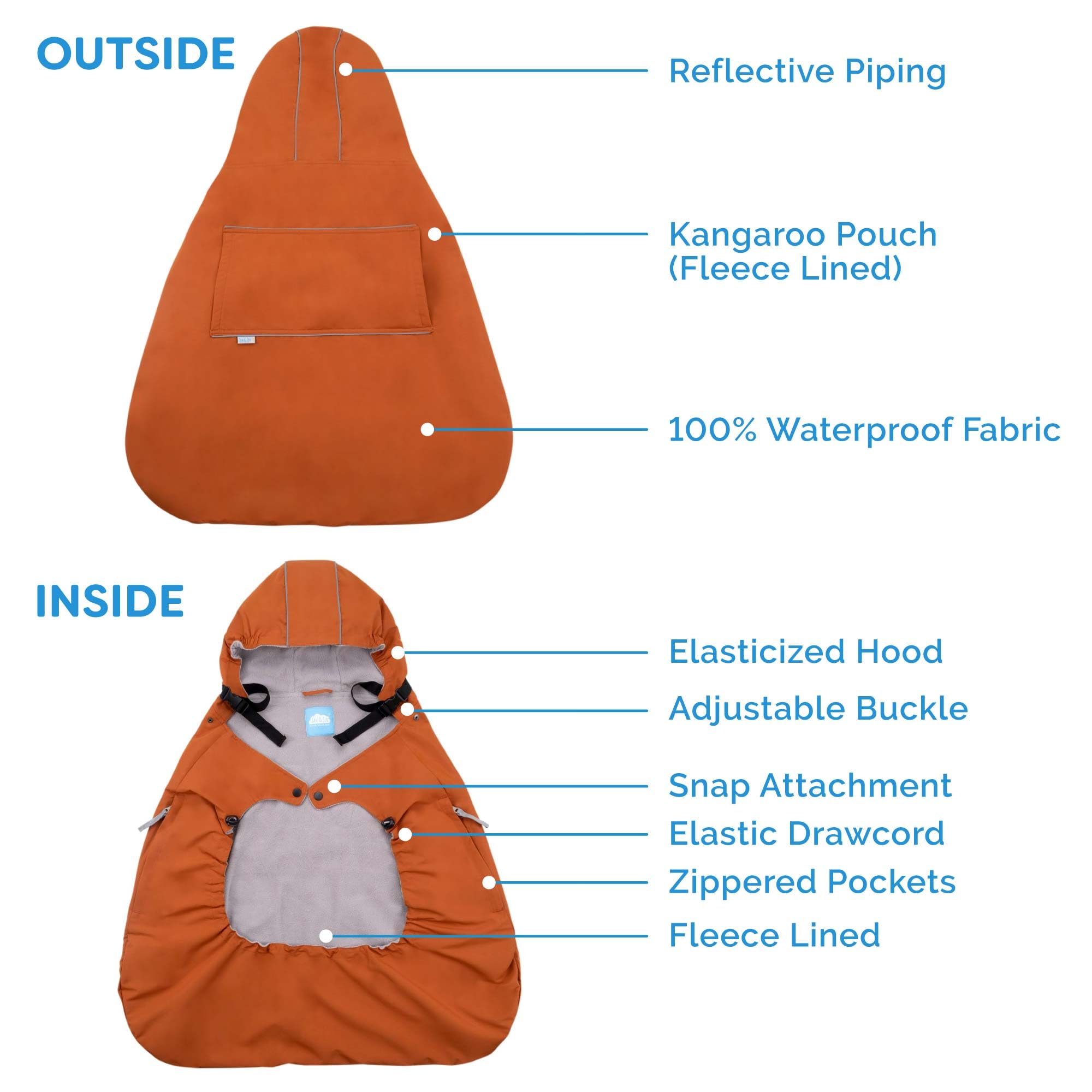 JAN & JUL Waterproof Baby Rain Cover with Hood and Pockets, Universal for Baby Carriers and Strollers (Black)