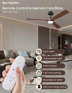 AUTODAY Holz Deckenventilator mit Beleuchtung leiser Gleichstrommotor 132 cm deckenventilator outdoor 3 hölzern flügel dimmbarem LED 24W fernbedienung mit Memory-Funktion 6 Geschwindigkeiten Timer