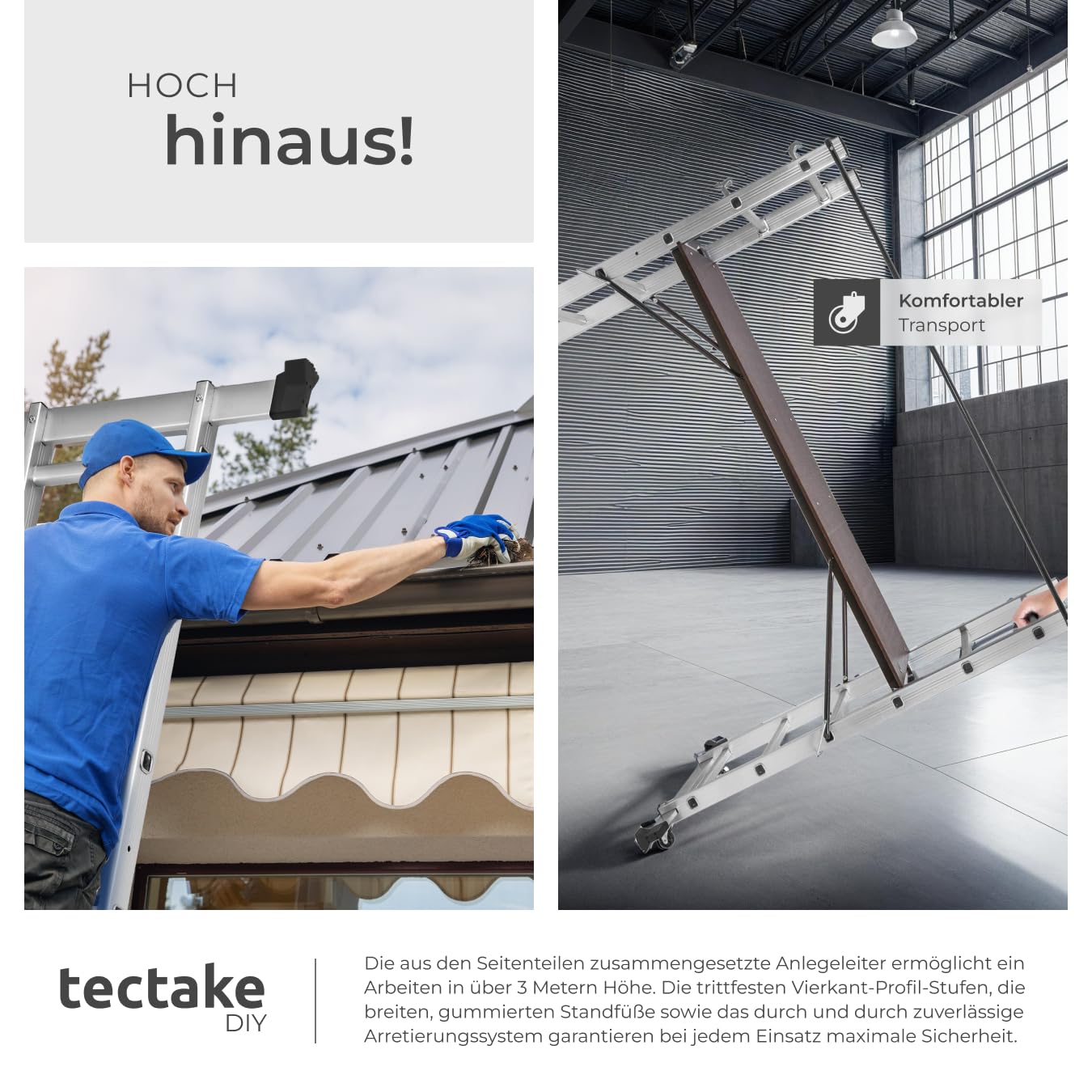 TecTake Gerüst, Leiter 4 in 1, Mobile Mehrzweckleiter, Arbeitsbühne, Baugerüst, Alu Gerüst, Rollgerüst mit Arbeitsplattform, Haushaltsleiter, belastbar bis max. 150 Kg - Silber