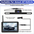 OiLiehu Kabellose Digitale Rückfahrkamera Set, IP68 Infrarot Nachtsicht AHD Kamera, 1080P Funk Rückfahrkamera mit 5" IPS Monitor, für Auto DC 12V