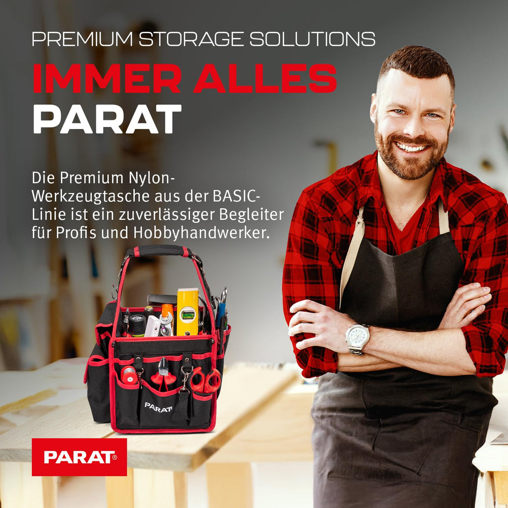 PARAT BASIC Tool Softbag S | Robuste Werkzeugtasche für Elektriker & Handwerker | Kompakte Tool Bag mit Schultergurt & Tragegriff | Kompakte Werkzeugtasche mit 21 Fächern & Reißverschlusstasche
