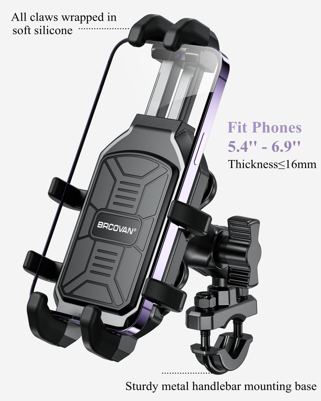 BRCOVAN Motorrad Handyhalterung mit Vibrationsdämpfer, Anti-Shake Handy Motorradhalterung, Verstellbar Lenker Handyhalter für Motorrad, Fahrrad, Roller, ATV, für 5,4 Zoll - 7,2 Zoll Smartphones