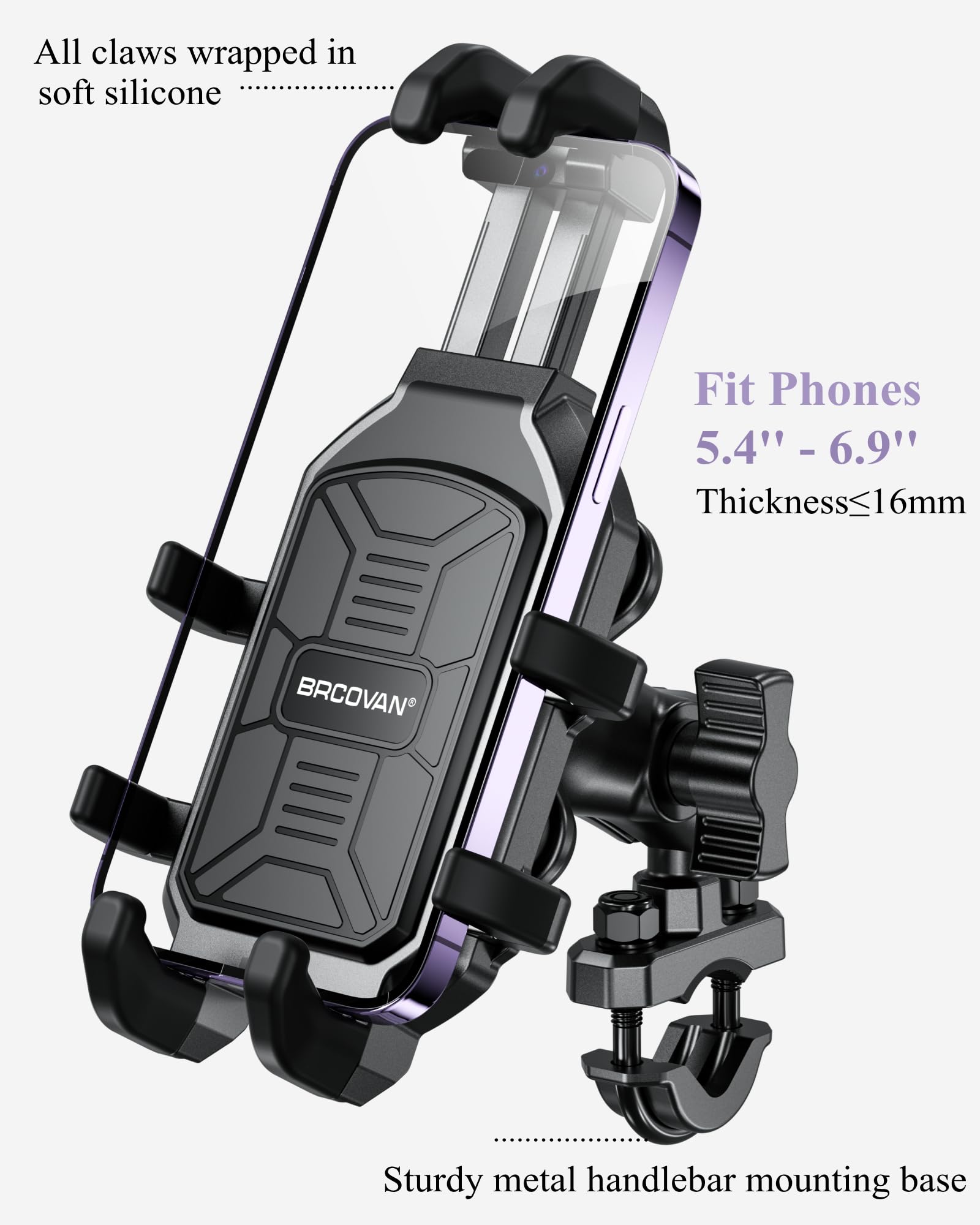 BRCOVAN Motorrad Handyhalterung mit Vibrationsdämpfer, Anti-Shake Handy Motorradhalterung, Verstellbar Lenker Handyhalter für Motorrad, Fahrrad, Roller, ATV, für 5,4 Zoll - 7,2 Zoll Smartphones