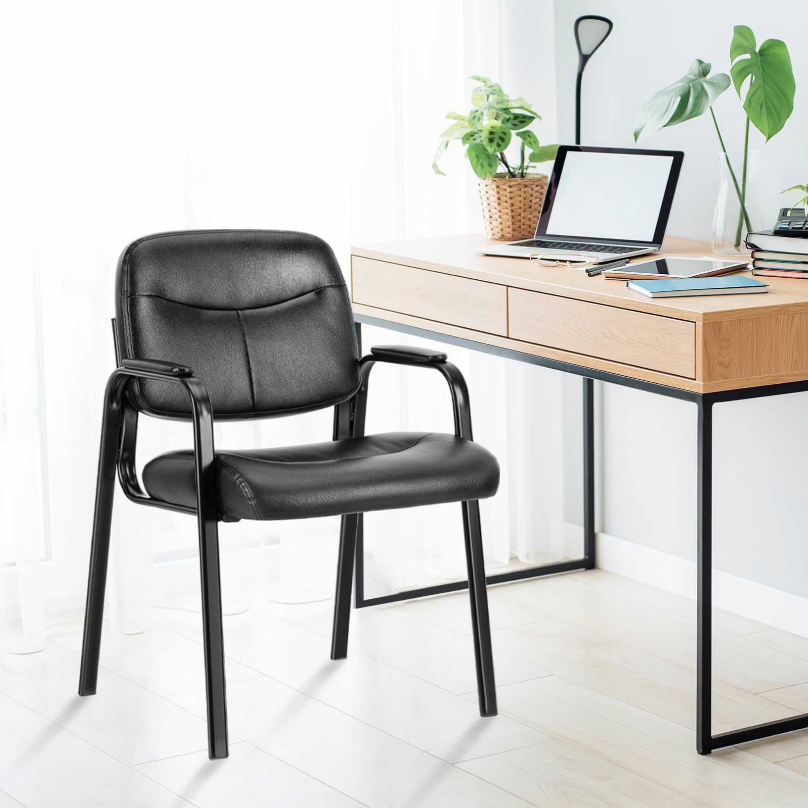 Sweetcrispy Besucherstühle, Konferenz-Empfangsstühle, Bequeme Arbeitsstühle, Bürostühle mit hochwertiger Halbpolsterung und Kunstlederbezug, Wartezimmerstuhl mit Armlehnen, gepolstert, 1er-Set
