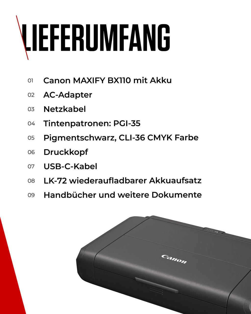 Canon MAXIFY BX110 Mobiler Drucker – WLAN-Drucker mit wiederaufladbarem Akku, druckt bis A4 | Perfekt für Home-Office & unterwegs! Drucke kabellos von Laptop, PC, Smartphone Print App