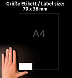 AVERY Zweckform 3475-200 Adressaufkleber (4.800 plus 480 Klebeetiketten extra, 70x36mm auf A4, Papier matt, bedruckbare Absenderetiketten, selbstklebende Adressetiketten mit ultragrip) 220 Blatt, weiß