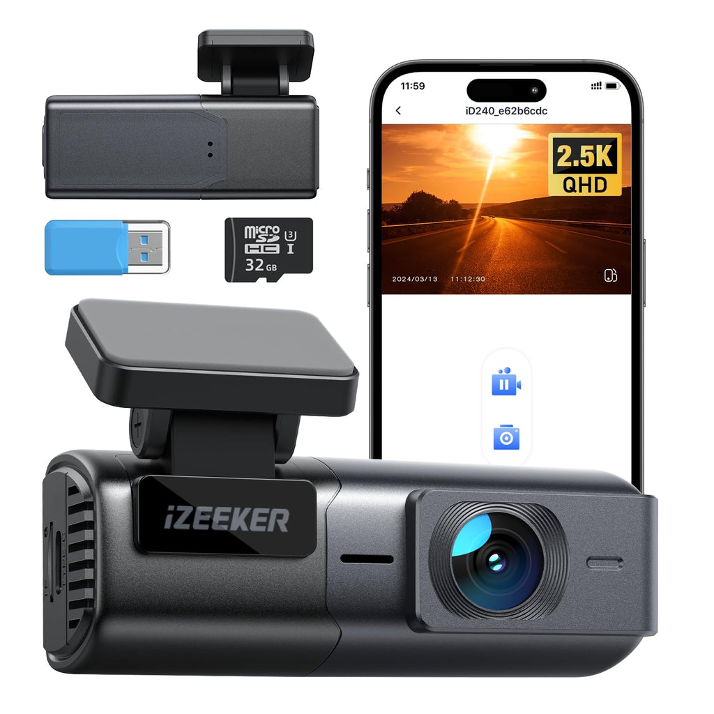 iZEEKER 2,5K Dashcam Auto, WiFi Dash Cam mit 32GB SD Karte, Mini Auto Kamera, 1440P Dash-Cam Auto mit APP Steuerung, 24/7 Parküberwachung, WDR Nachtsicht, 170° Weitwinkel, G-Sensor, Loop-Aufnahme