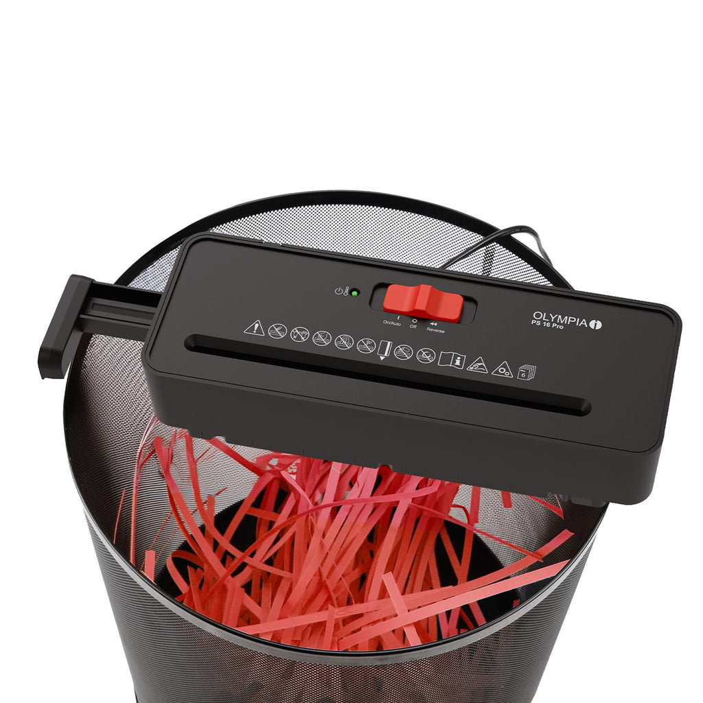 OLYMPIA PS 16 Pro Aktenvernichter Aufsatz schwarz | Kompakter Papierschredder für zu Hause | Schredder Aktenvernichter im Streifenschnitt | Shredder Papier | Papier Schredder Gerät