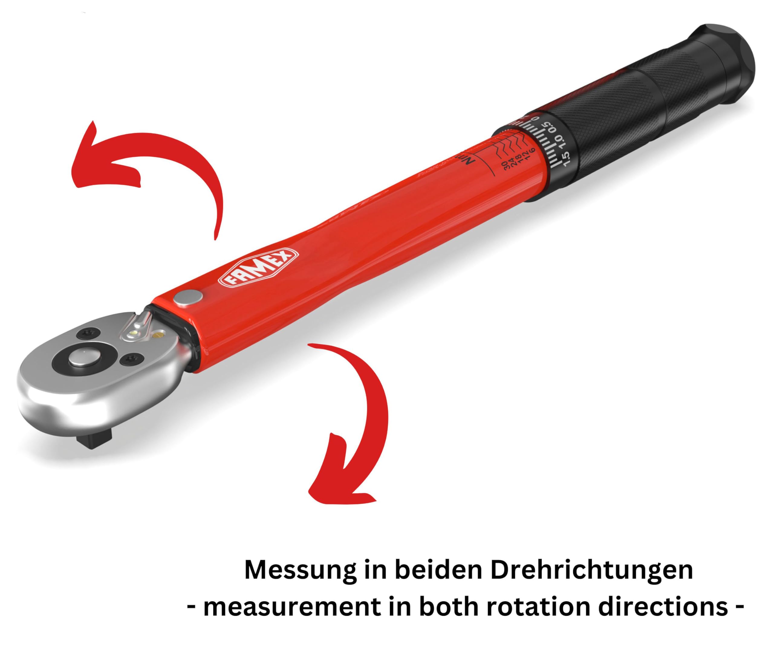 FAMEX 10878 Drehmomentschlüssel 1/4 Zoll (6,3mm)-Antrieb 5-30 Nm - für Messung in beiden Drehrichtungen - Fahrrad E-Bike Auto Feinmechanik, geprüft, klein