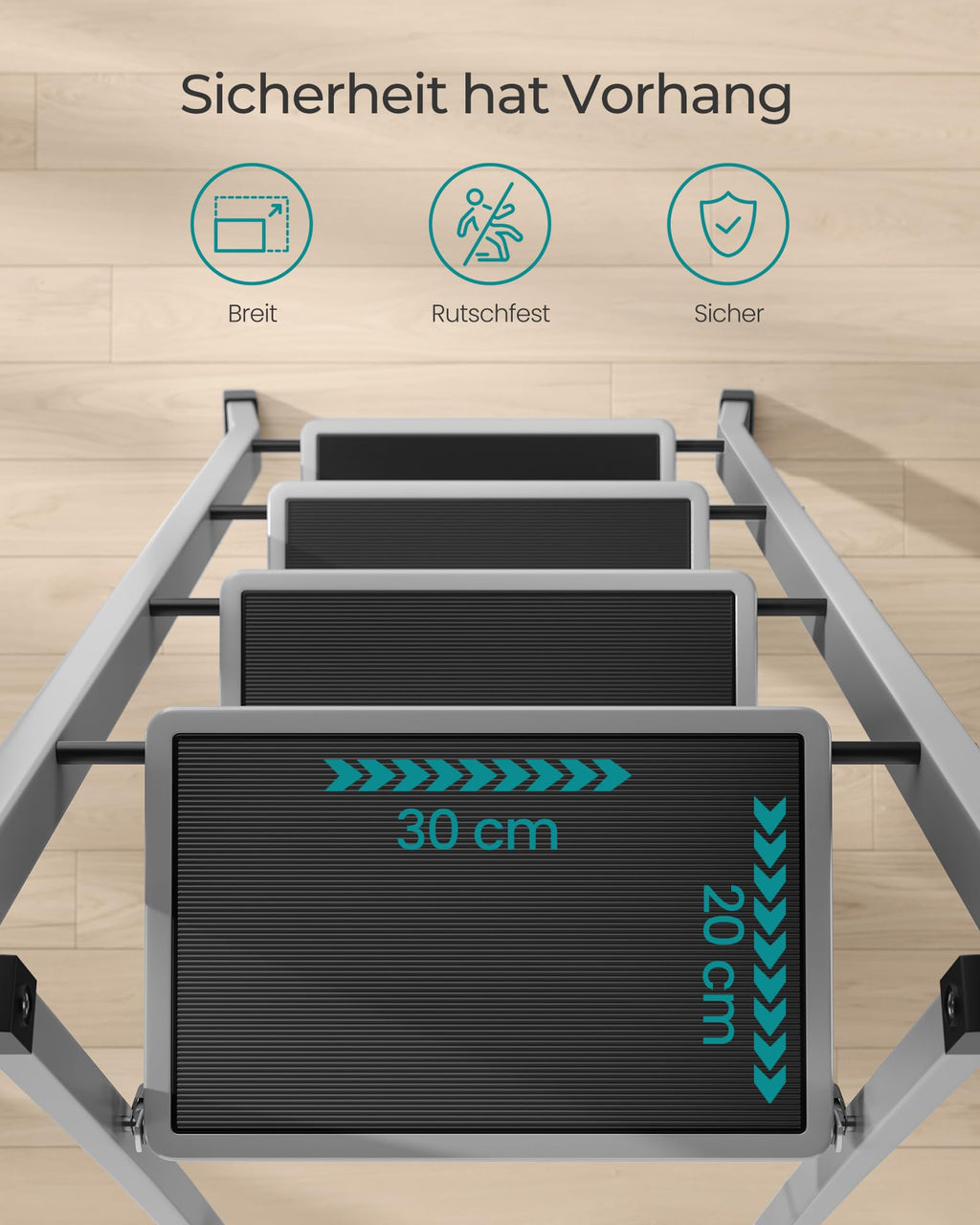SONGMICS Trittleiter, Leiter mit 4 Stufen, Klapptritt, Klappsicherung, einfach zu verstauen, bis 150 kg belastbar, Taubengrau GSL004G01