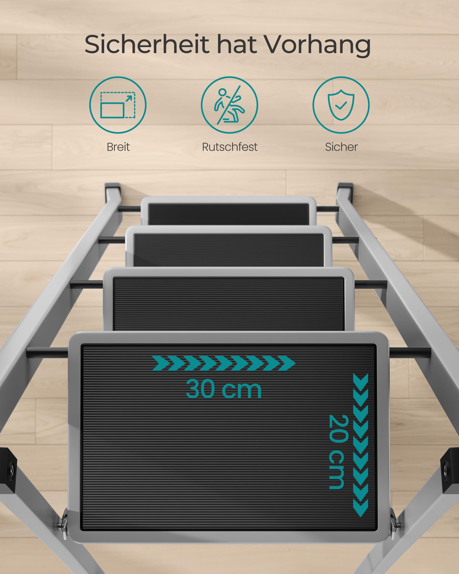 SONGMICS Trittleiter, Leiter mit 4 Stufen, Klapptritt, Klappsicherung, einfach zu verstauen, bis 150 kg belastbar, Taubengrau GSL004G01