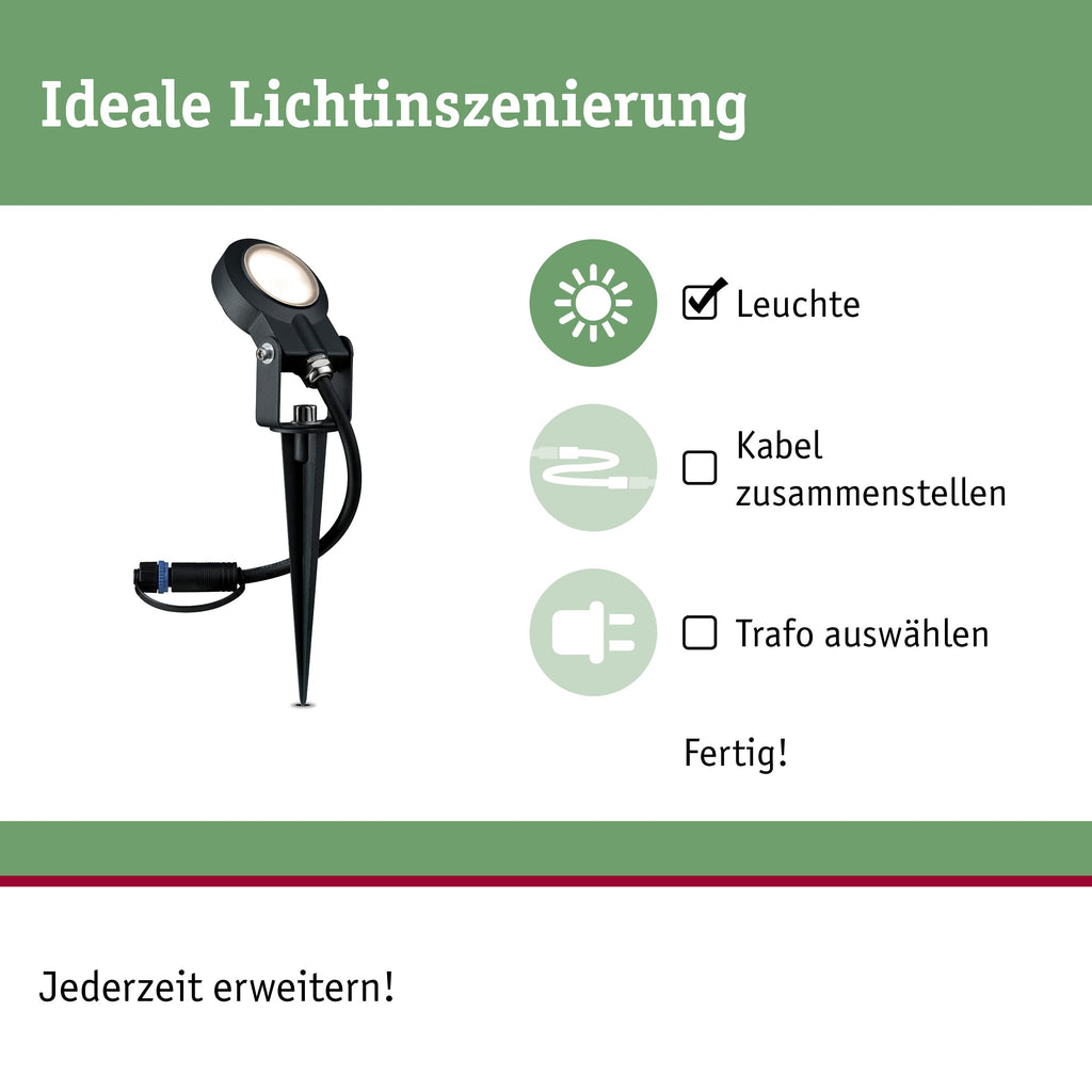 Paulmann 93934 Plug & Shine Spotlight Sting IP67 3000K 6W 24V Ausstrahlwinkel 100° 93934 LED Aussenbeleuchtung Erdspieß Gartenbeleuchtung