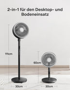 PELONIS Standventilator mit Fernbedienung Touch Display 3D Zirkulation 36.5dB Leise 10m Luftstrom Höhenverstellbar 60/111cm 4 Stufen mit Timer, Abnehmbarer Schutzgitter Rotationslüfter