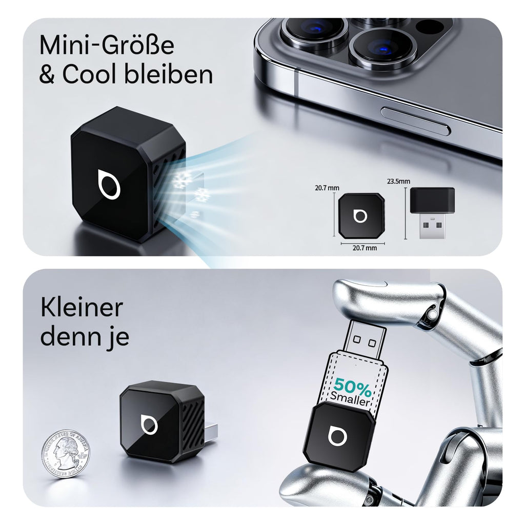 OTTOCAST Mini Pot 2026 Upgraded, 2-in-1 CarPlay & Android Auto Wireless Adapter für iOS 10+/Android 11+, Plug & Play, USB/Typ-C, OTA-Upgrade, Konvertiert Kabelgebunden zu Kabellos um, Schwarz