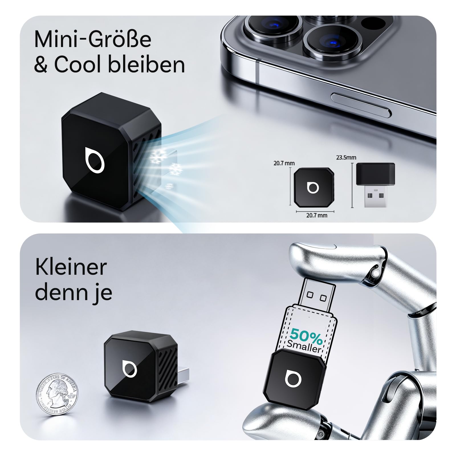 OTTOCAST Mini Pot 2026 Upgraded, 2-in-1 CarPlay & Android Auto Wireless Adapter für iOS 10+/Android 11+, Plug & Play, USB/Typ-C, OTA-Upgrade, Konvertiert Kabelgebunden zu Kabellos um, Schwarz